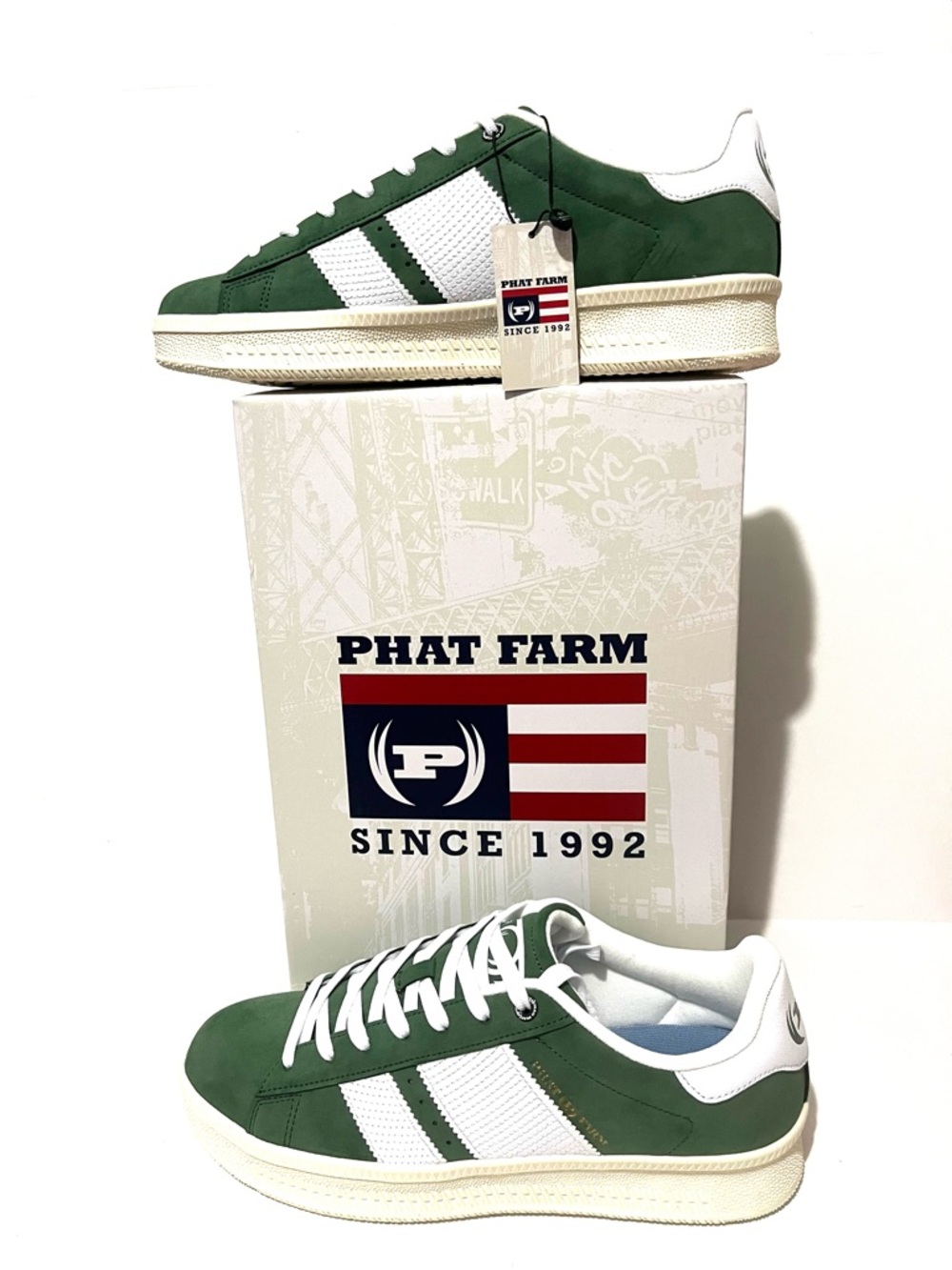 Phat Farm Men's Green and White Low-Top Sneakers